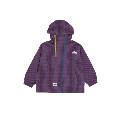 兒童秋季格紋撞色雙拉鏈立領衝鋒衣