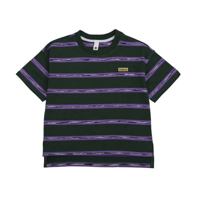 中大童寬鬆純棉撞色條紋t恤