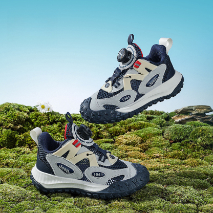 兒童春秋紐扣防滑登山跑步鞋