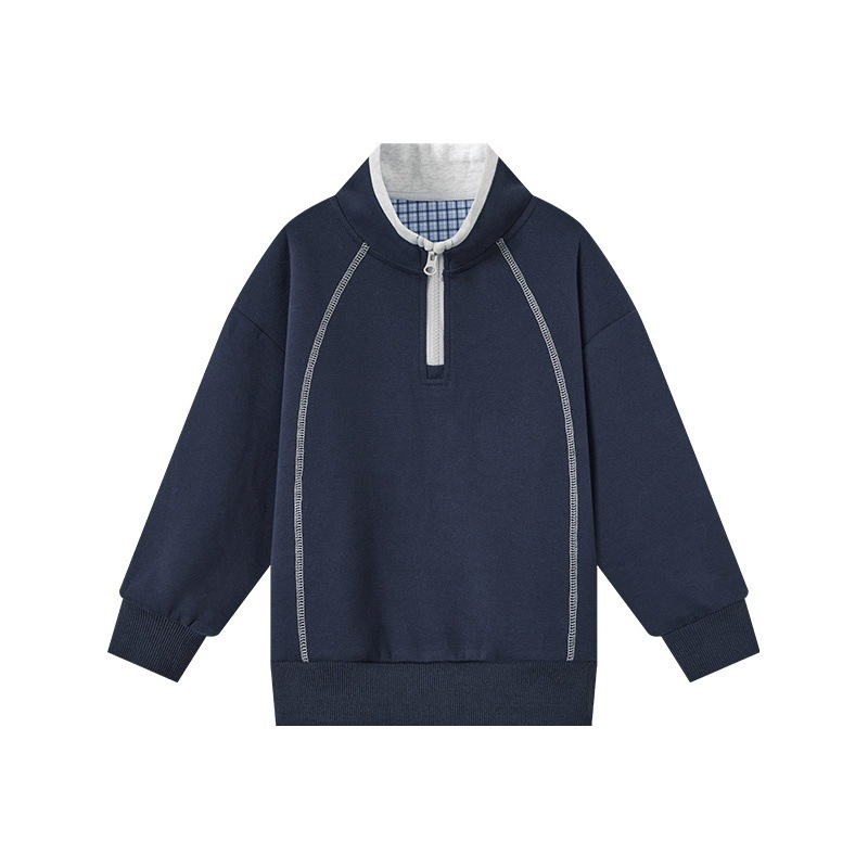 春秋款兩面穿休閒格紋立領男童運動衛衣