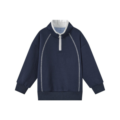 春秋款兩面穿休閒格紋立領男童運動衛衣