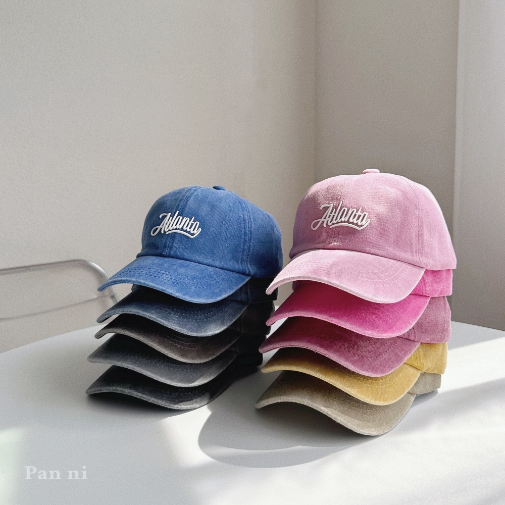 兒童字母水洗做舊鴨舌帽