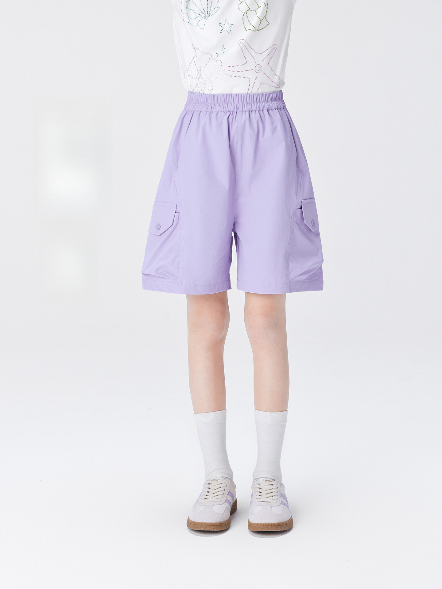 女童輕量工裝風中褲