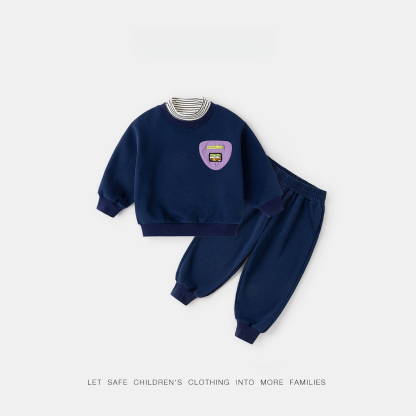 兒童秋冬薄絨衛衣衛褲兩件套