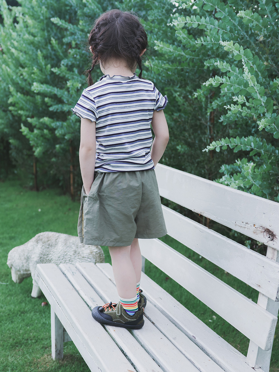 日系女童露營風工裝短褲速乾
