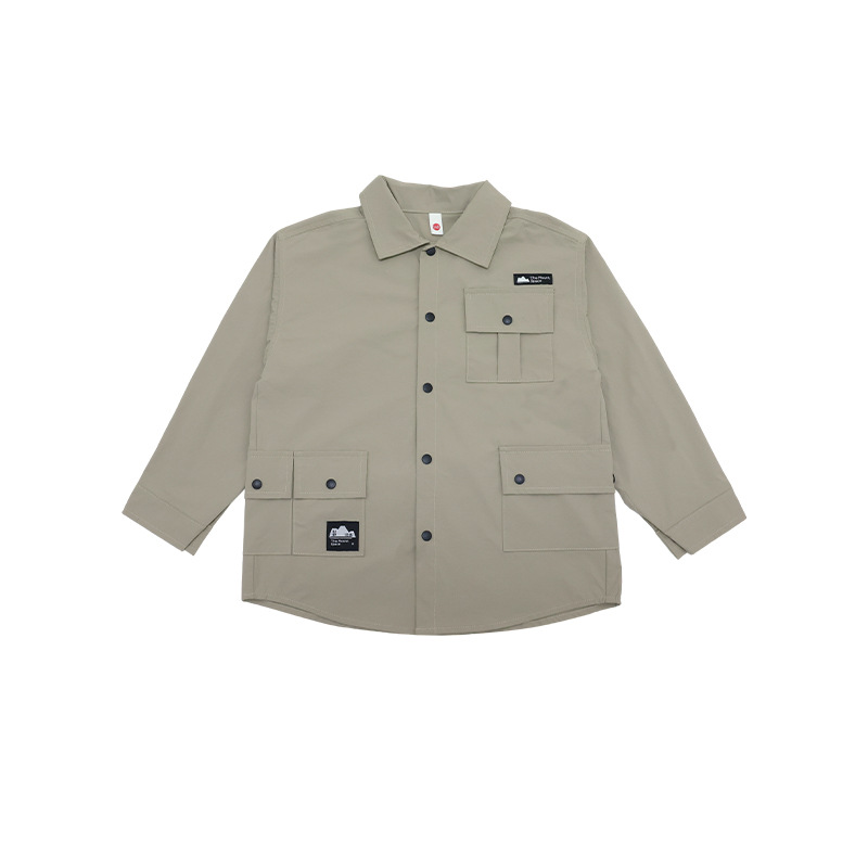 兒童春季長袖翻領多口袋工裝襯衫外套