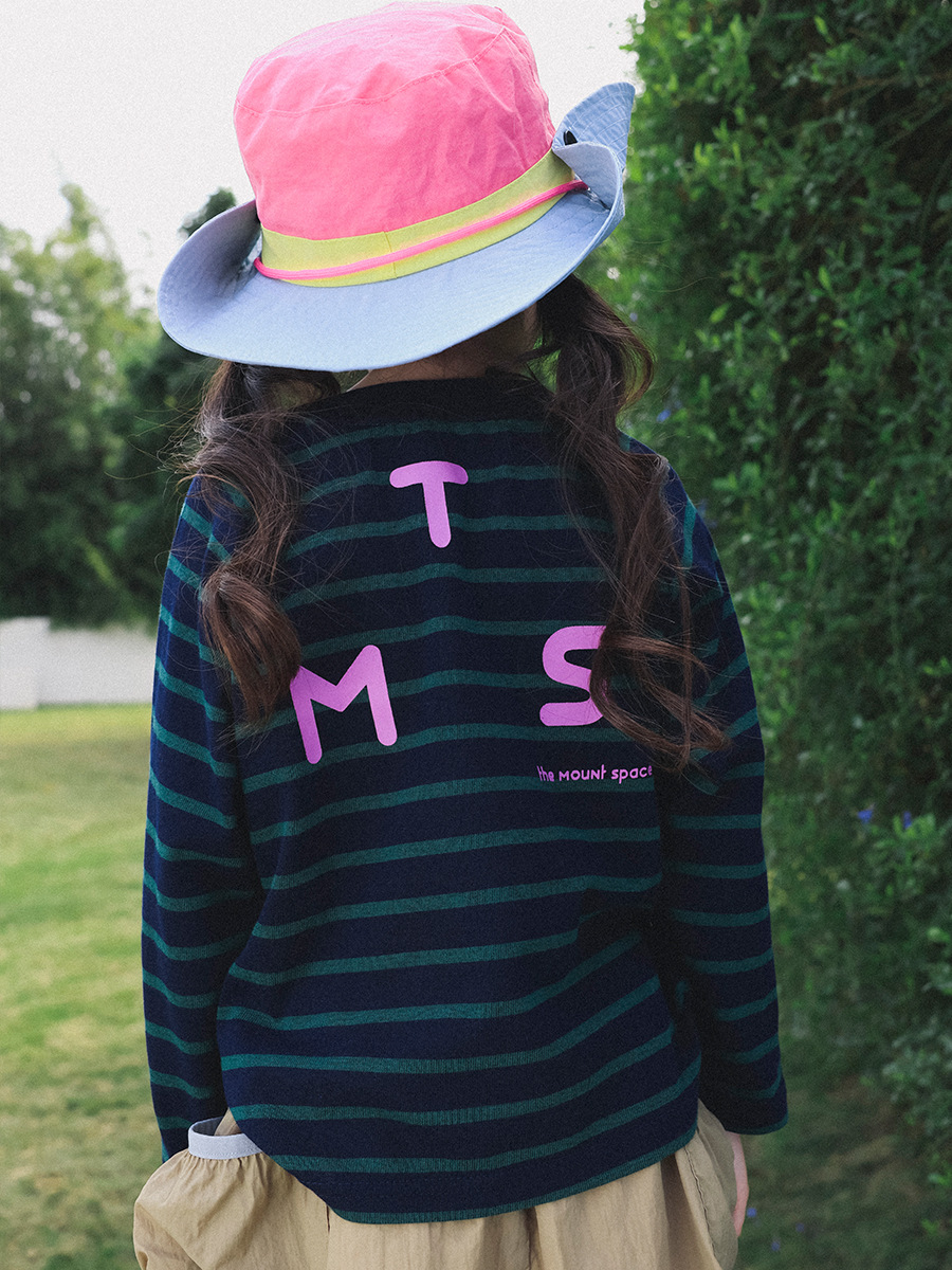 女童春季長袖撞色字母印花條紋長袖T恤