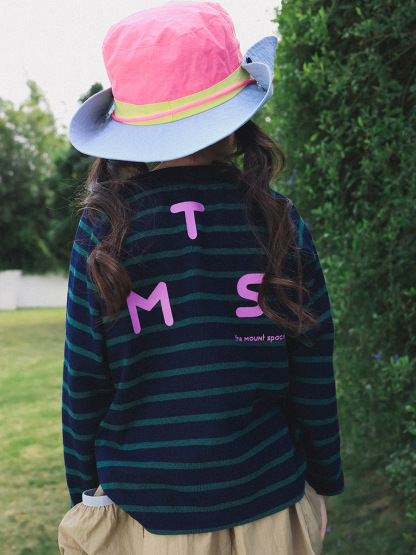 女童春季長袖撞色字母印花條紋長袖T恤