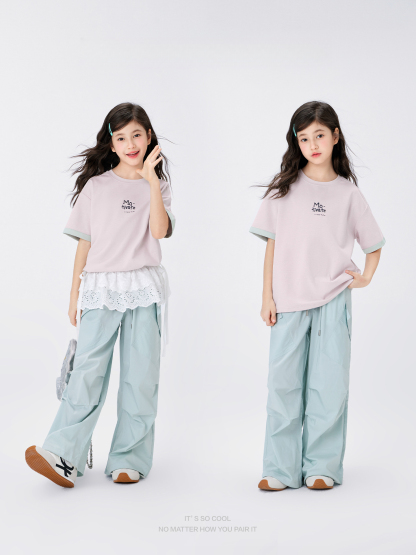 女童雙面撞色雙紗T恤