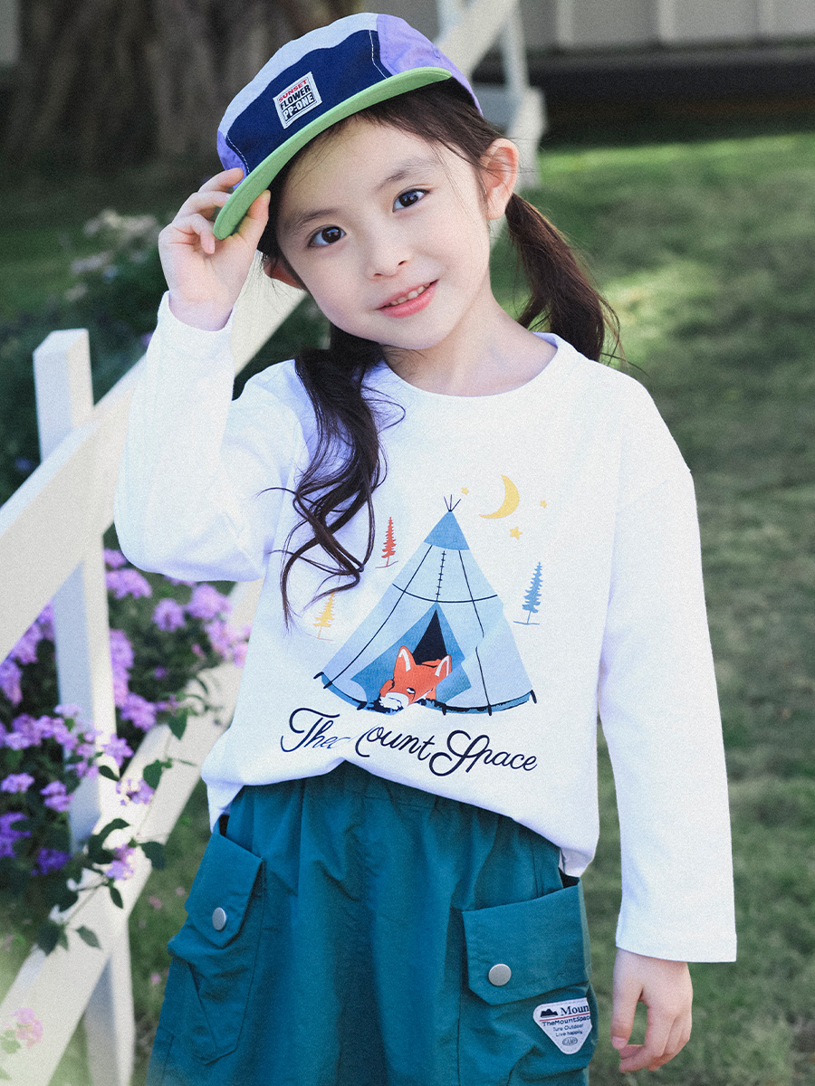 中大童女童春季戶外圓領長袖T恤打底衫