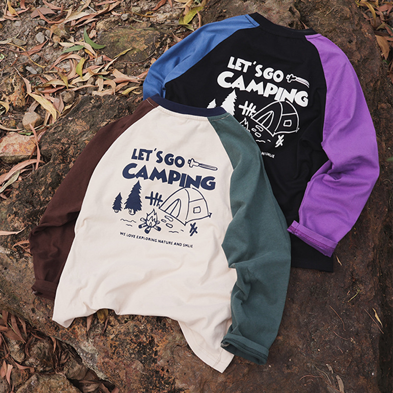 兒童秋季插肩撞色長袖T恤