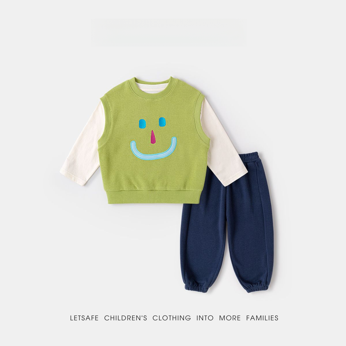 春季兒童新款時髦馬甲T恤褲子三件套