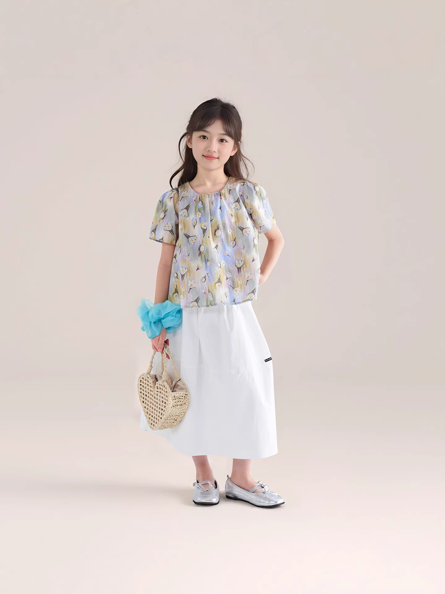 夏季新款女童莫奈碎花短䄂上衣