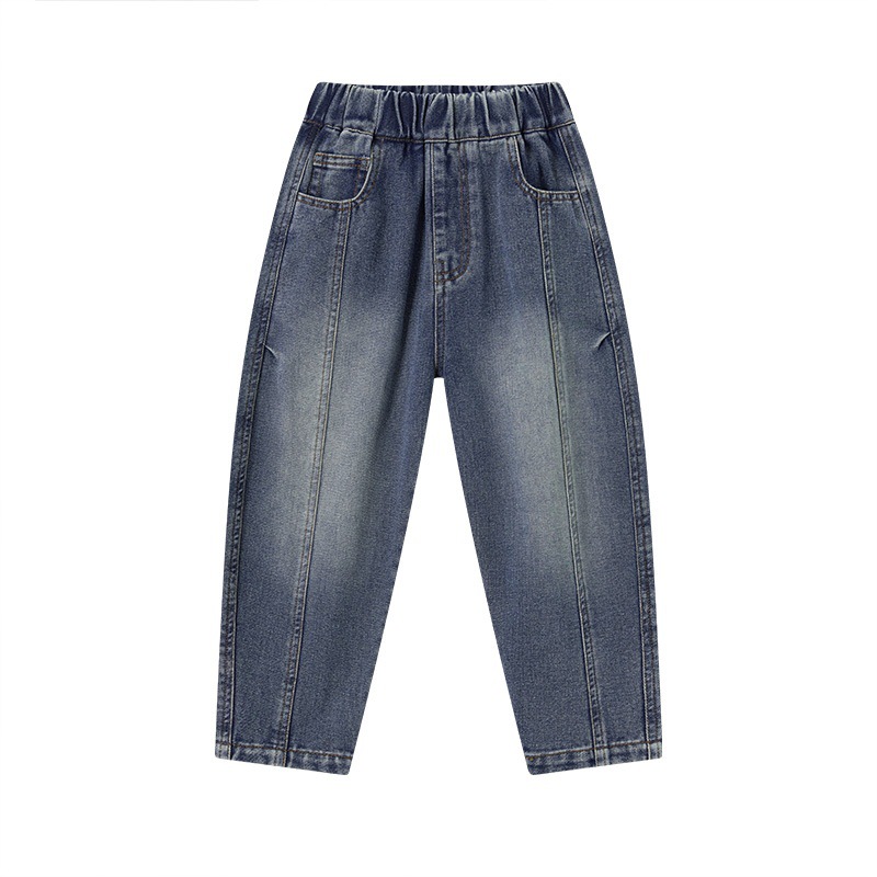 男童春秋款分割刺繡百搭牛仔褲