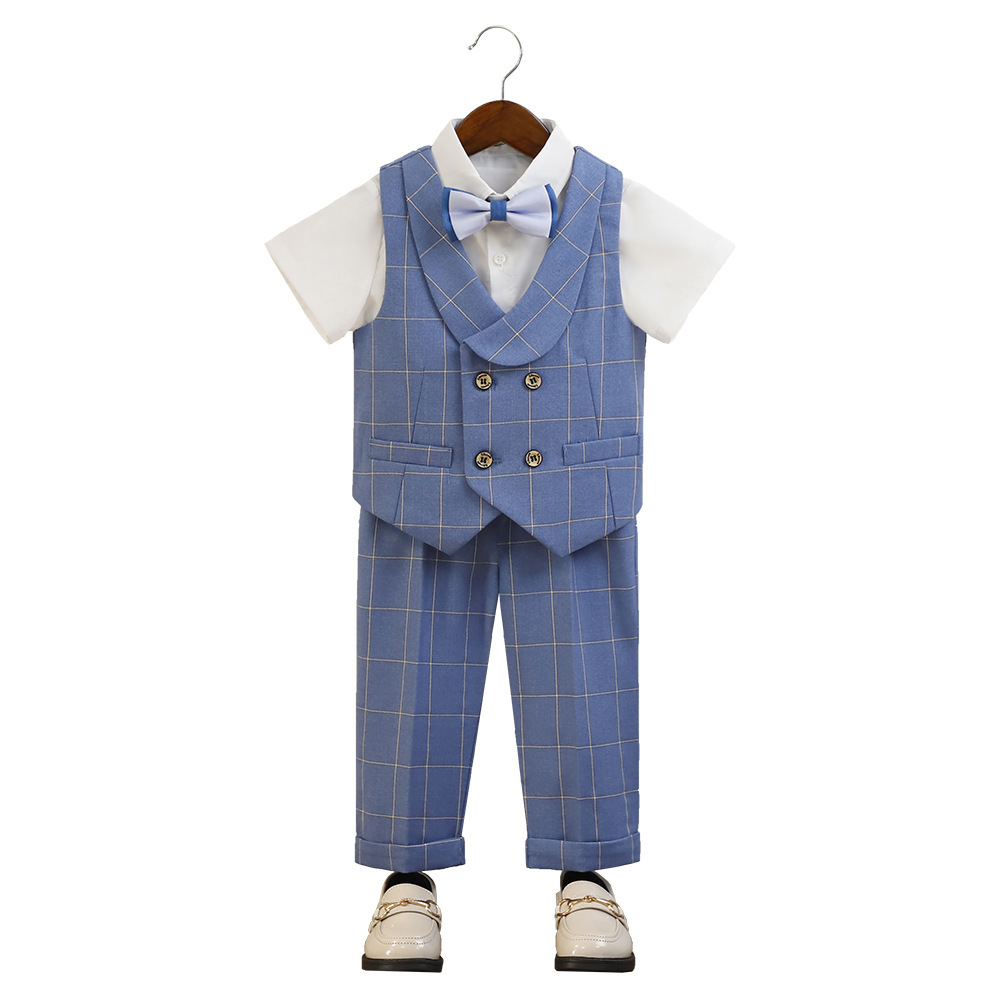 兒童男童格子西服套裝