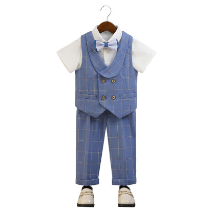 兒童男童格子西服套裝