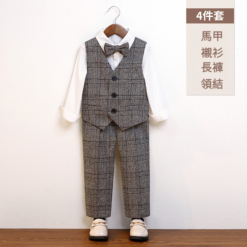 兒童秋冬英倫格子西服