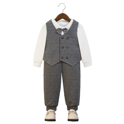 兒童帥氣英倫馬甲三件套