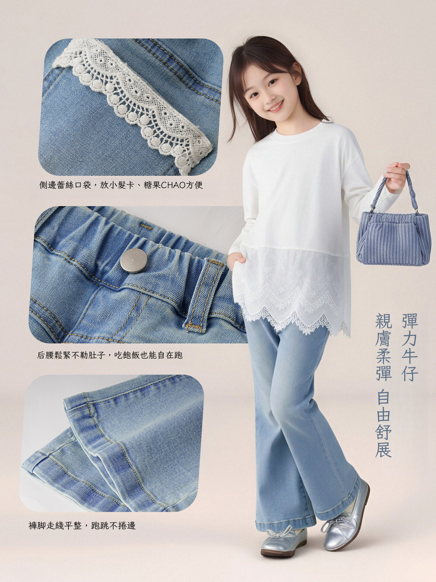 春季兒童百搭長褲水洗牛仔褲喇叭褲