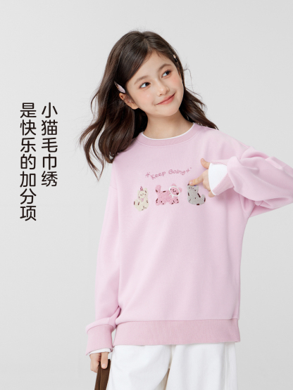 女童春季假兩件小貓圓領衛衣