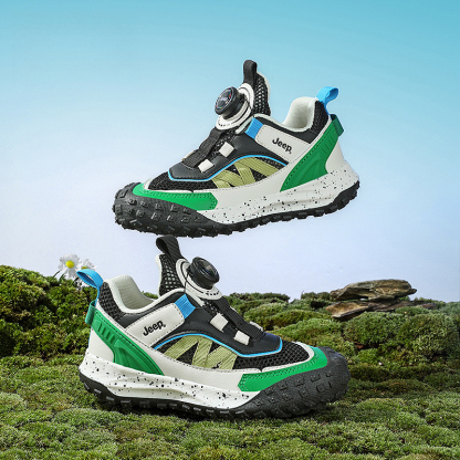 兒童春秋紐扣防滑登山跑步鞋