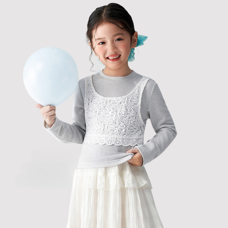 春季女童假兩件長袖T恤裙子