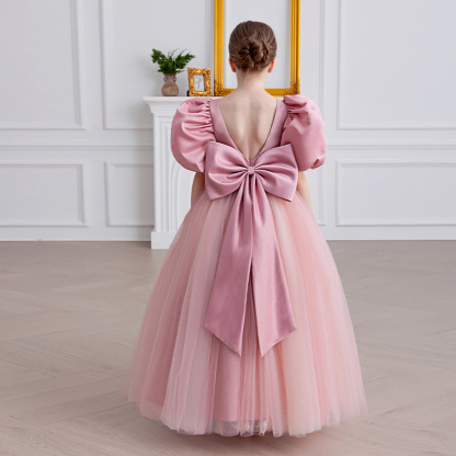 女童大蝴蝶結泡泡袖禮服