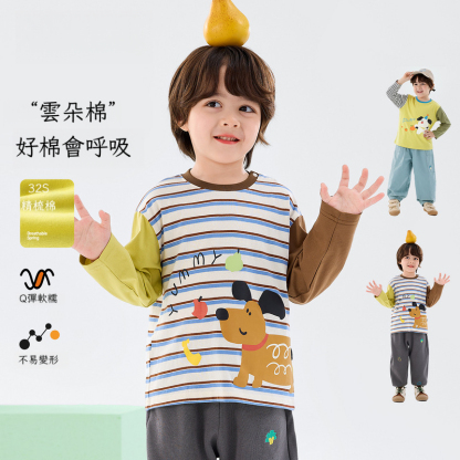 春季男童雲朵棉長袖T恤