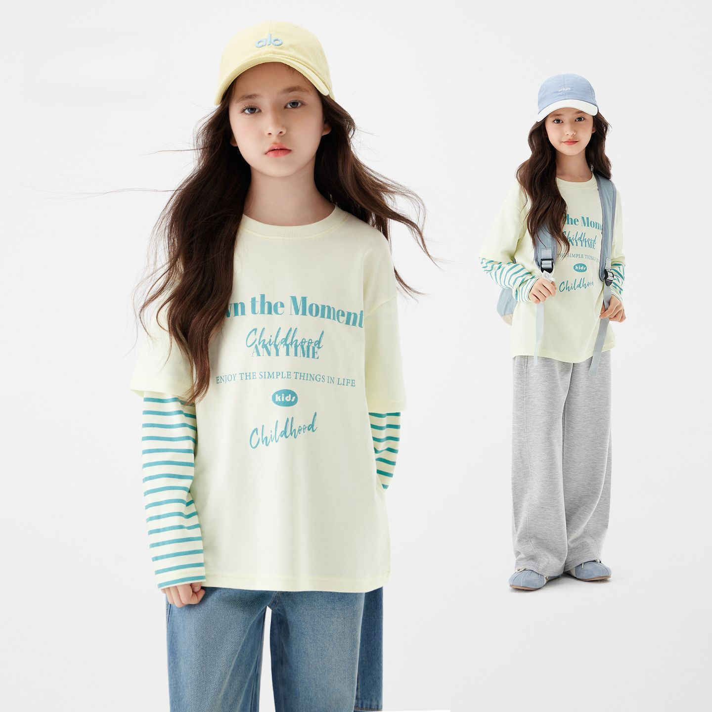 秋季女童假兩件長袖T恤