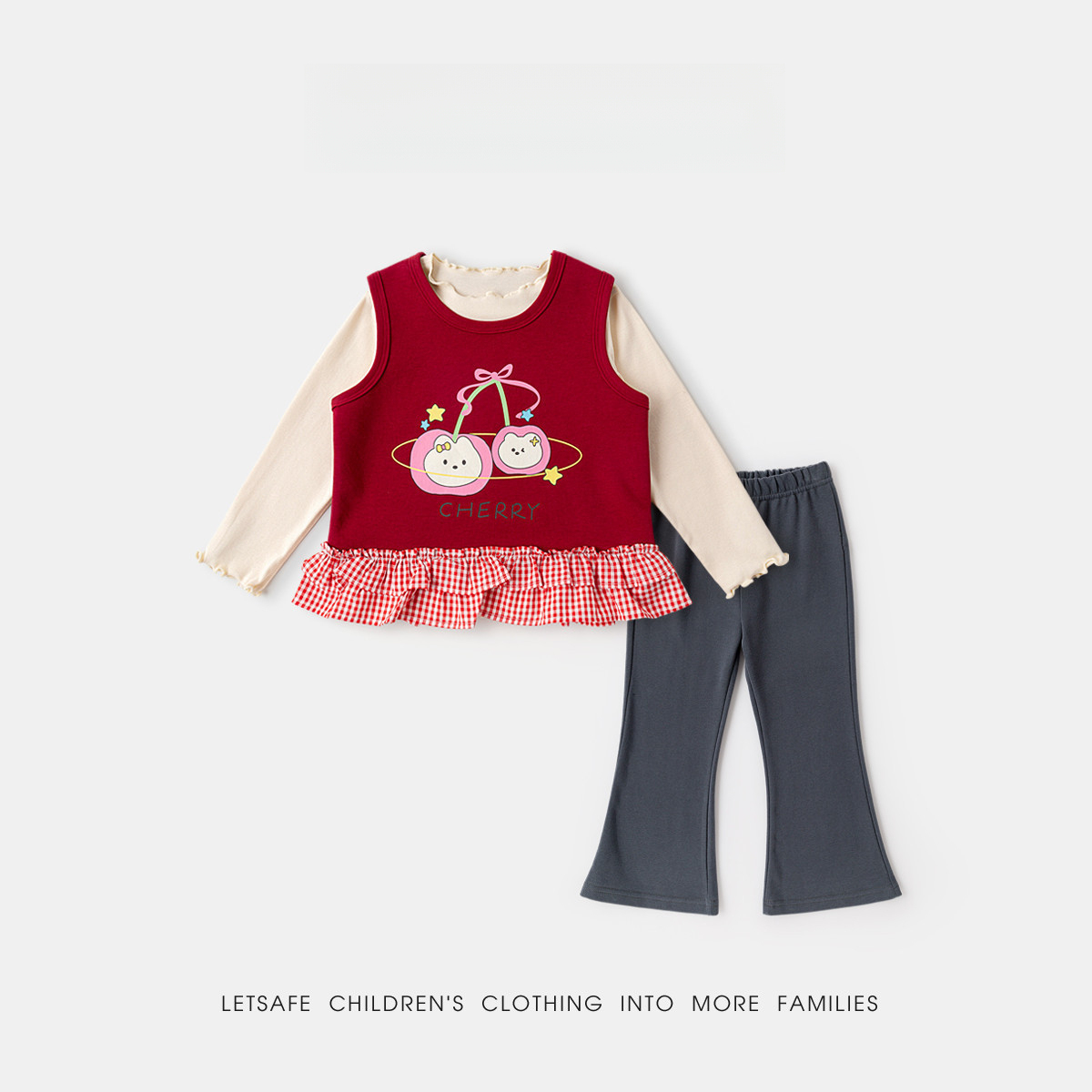 春季女童韓版卡通馬甲打底衫休閒褲三件套