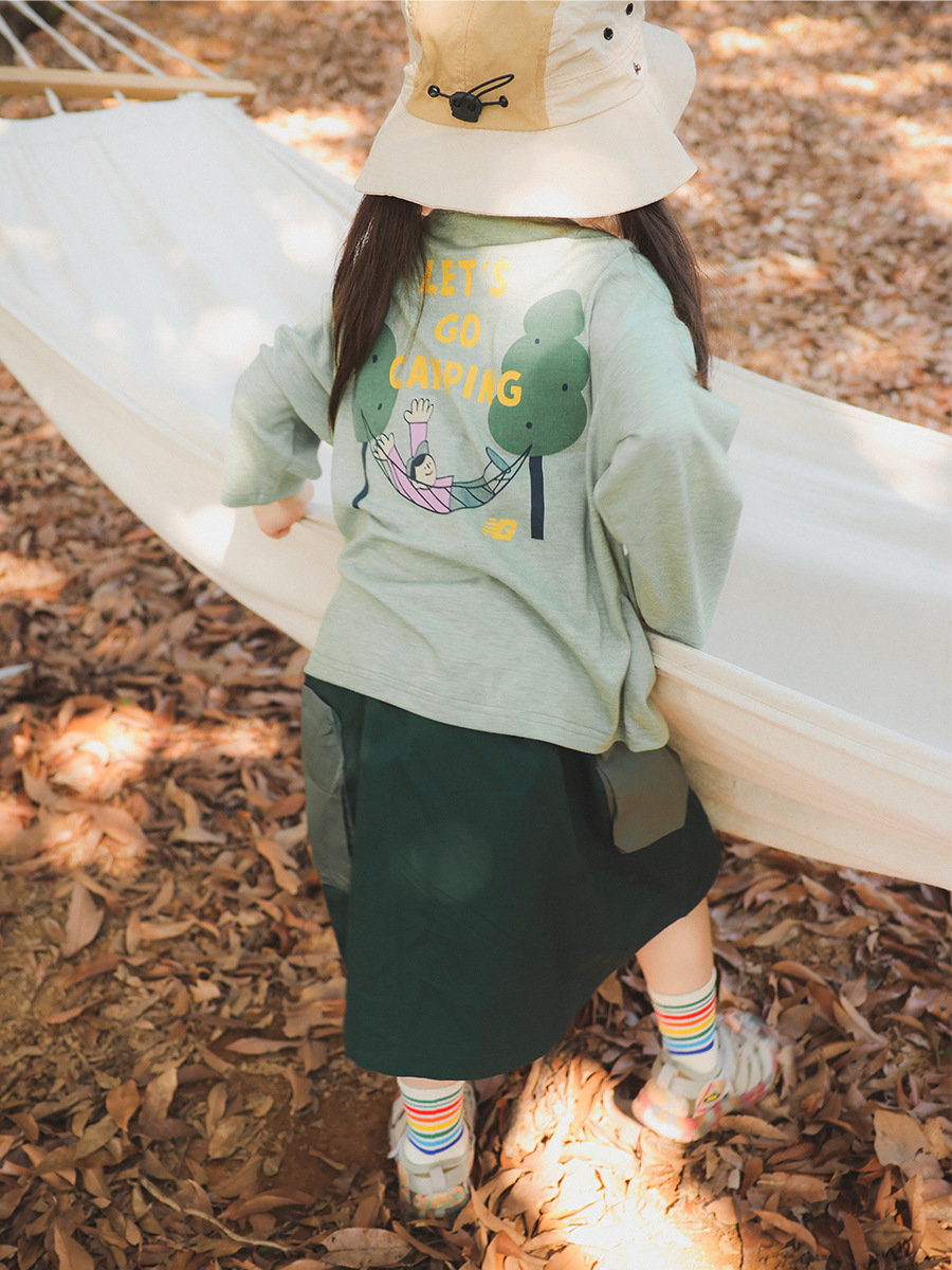 山系戶外兒童速乾T恤露營風長袖彩棉