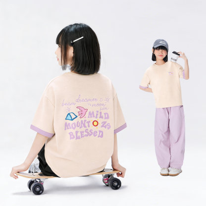 女童雙面紗撞色T