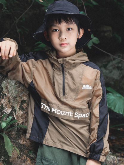 兒童春季戶外速乾半拉鏈套頭防風軟殼衝鋒衣