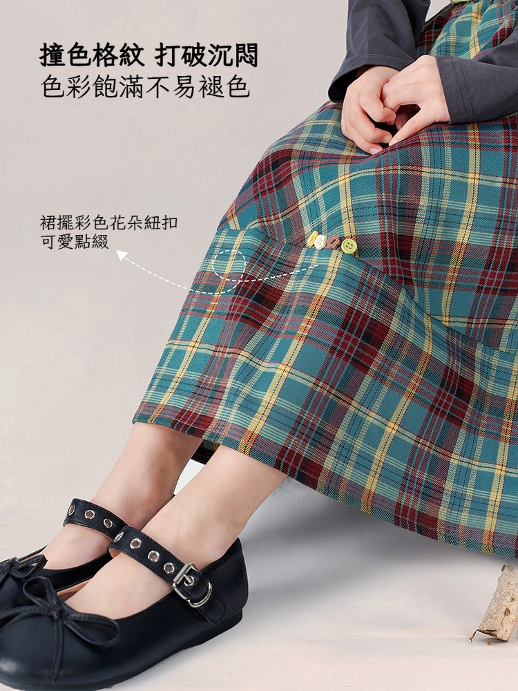 春季女童復古英倫格紋半身裙