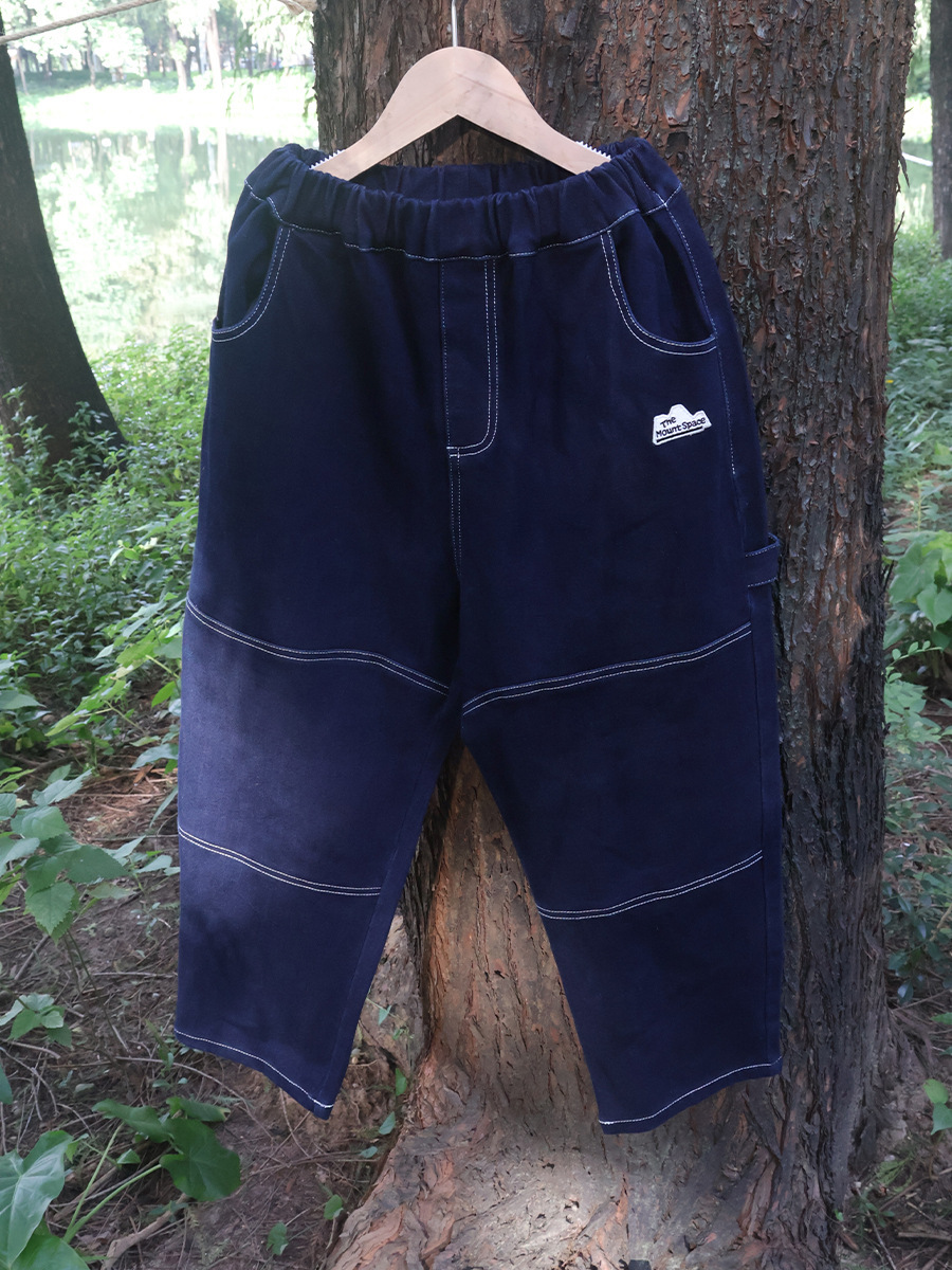 男童明顯設計感牛仔工裝直筒褲