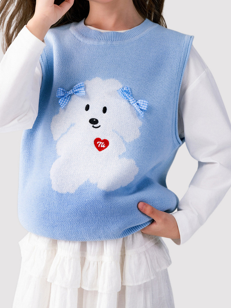 春秋新款女童卡通針織馬甲