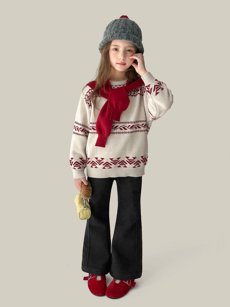 女童加絨牛仔喇叭褲