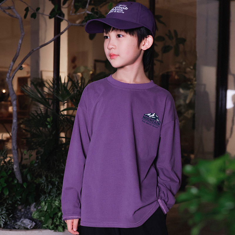 兒童秋季戶純棉圓領長袖T恤