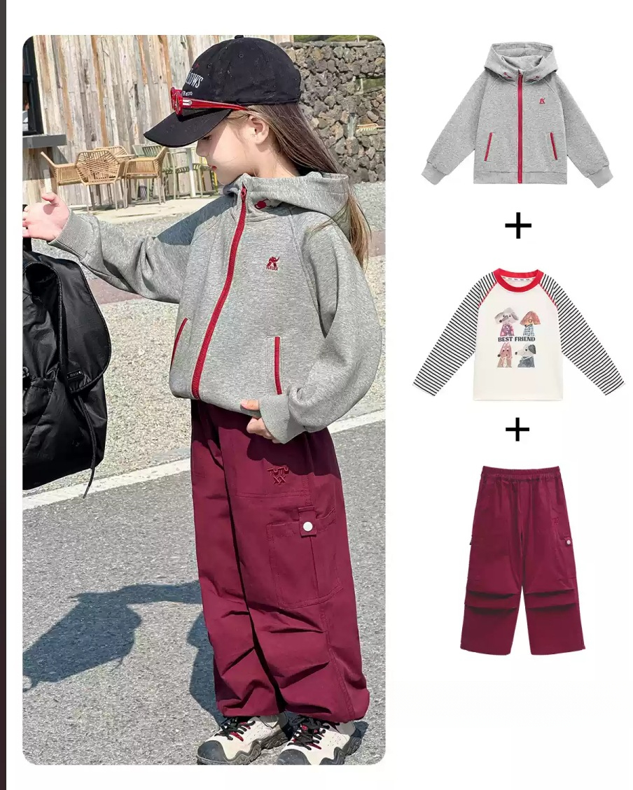 女童春秋290g休閒運動連帽衛衣外套