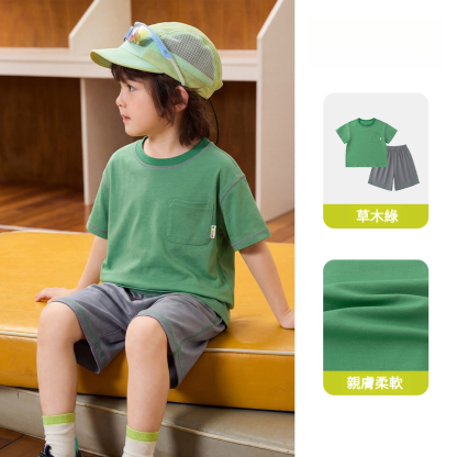 兒童夏季明線短袖短褲套裝