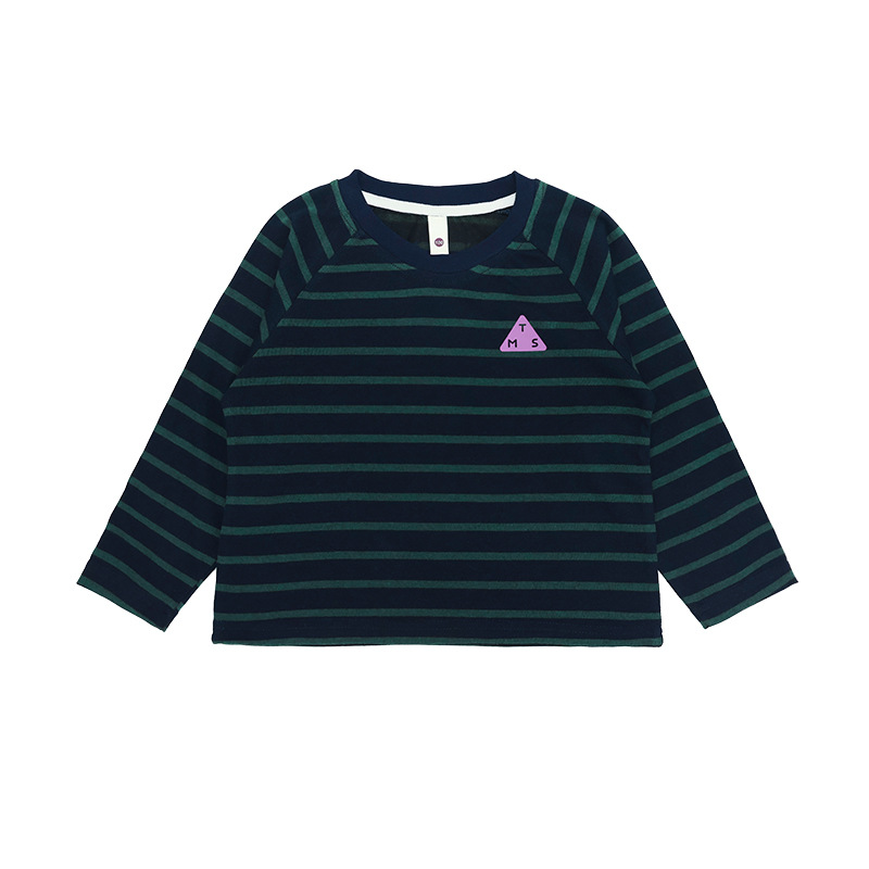 女童春季長袖撞色字母印花條紋長袖T恤