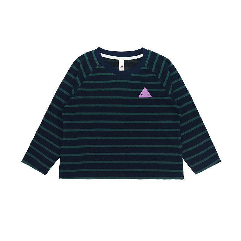 女童春季長袖撞色字母印花條紋長袖T恤