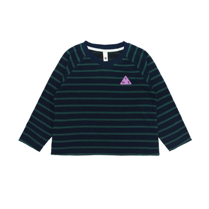 女童春季長袖撞色字母印花條紋長袖T恤