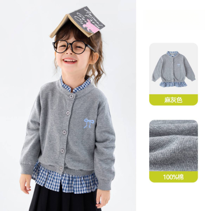 兒童春日復古假兩件POLO毛衣外套