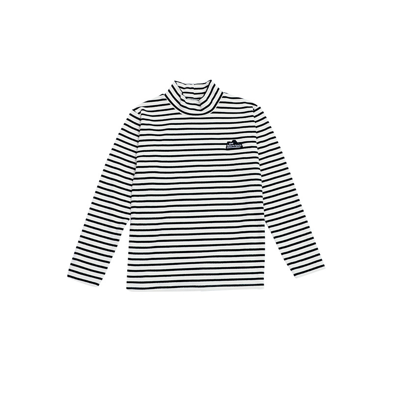 兒童冬季半高領條紋長袖打底衫