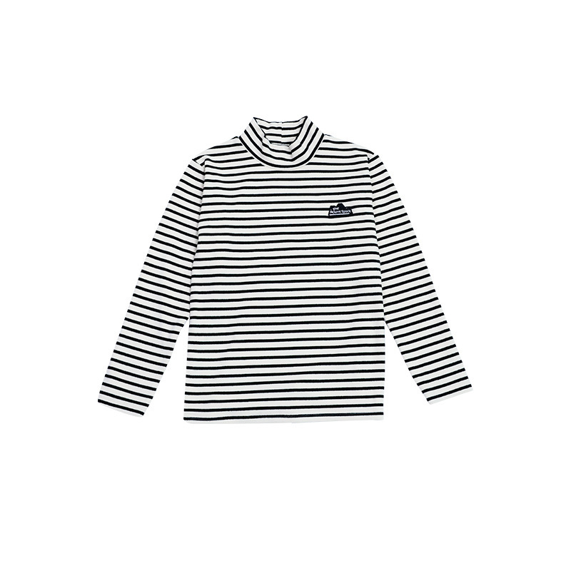 兒童冬季半高領條紋長袖打底衫