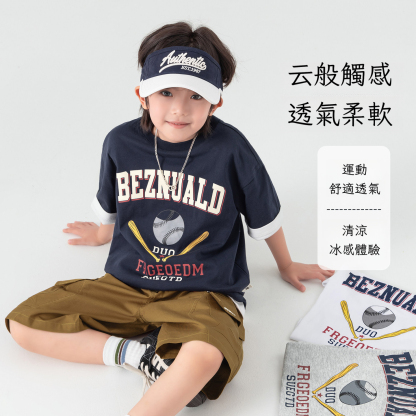 夏季男童美式印花寬鬆純棉涼感上衣T恤