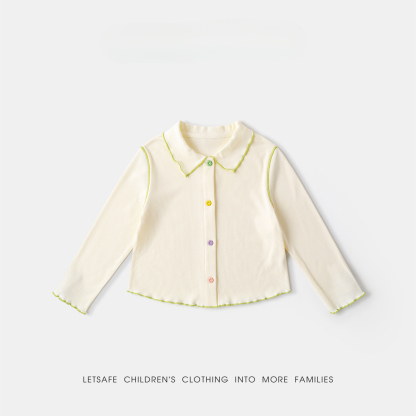 春季女童軟萌娃娃領多巴胺開衫上衣