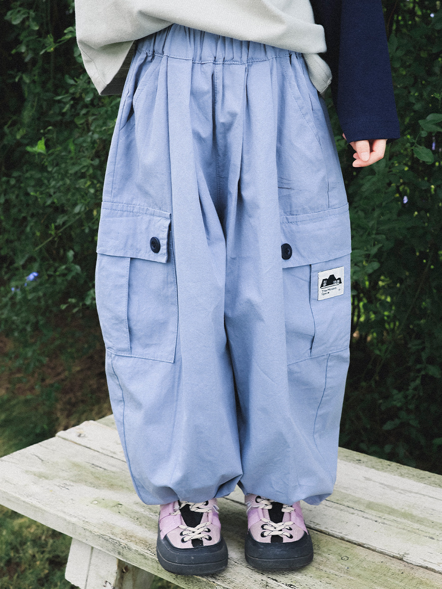 女童春季純棉寬鬆束脚工裝長褲