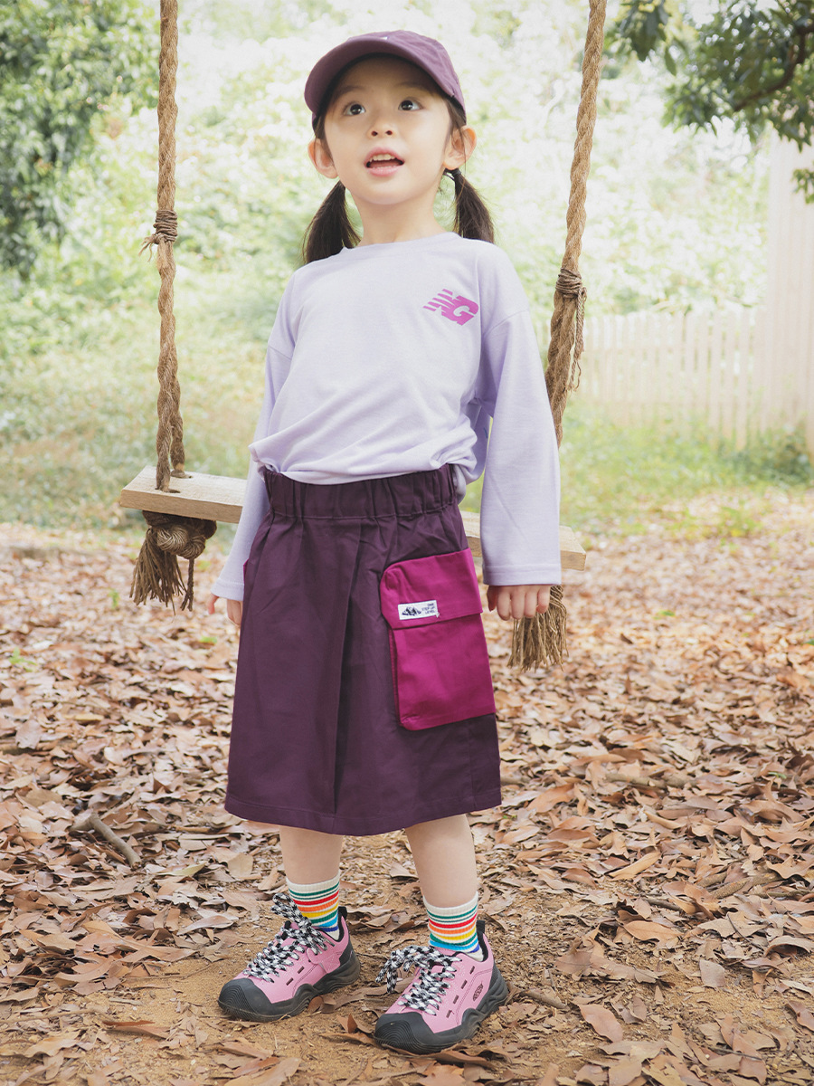 女童山系薄款撞色口袋涼感工裝裙子